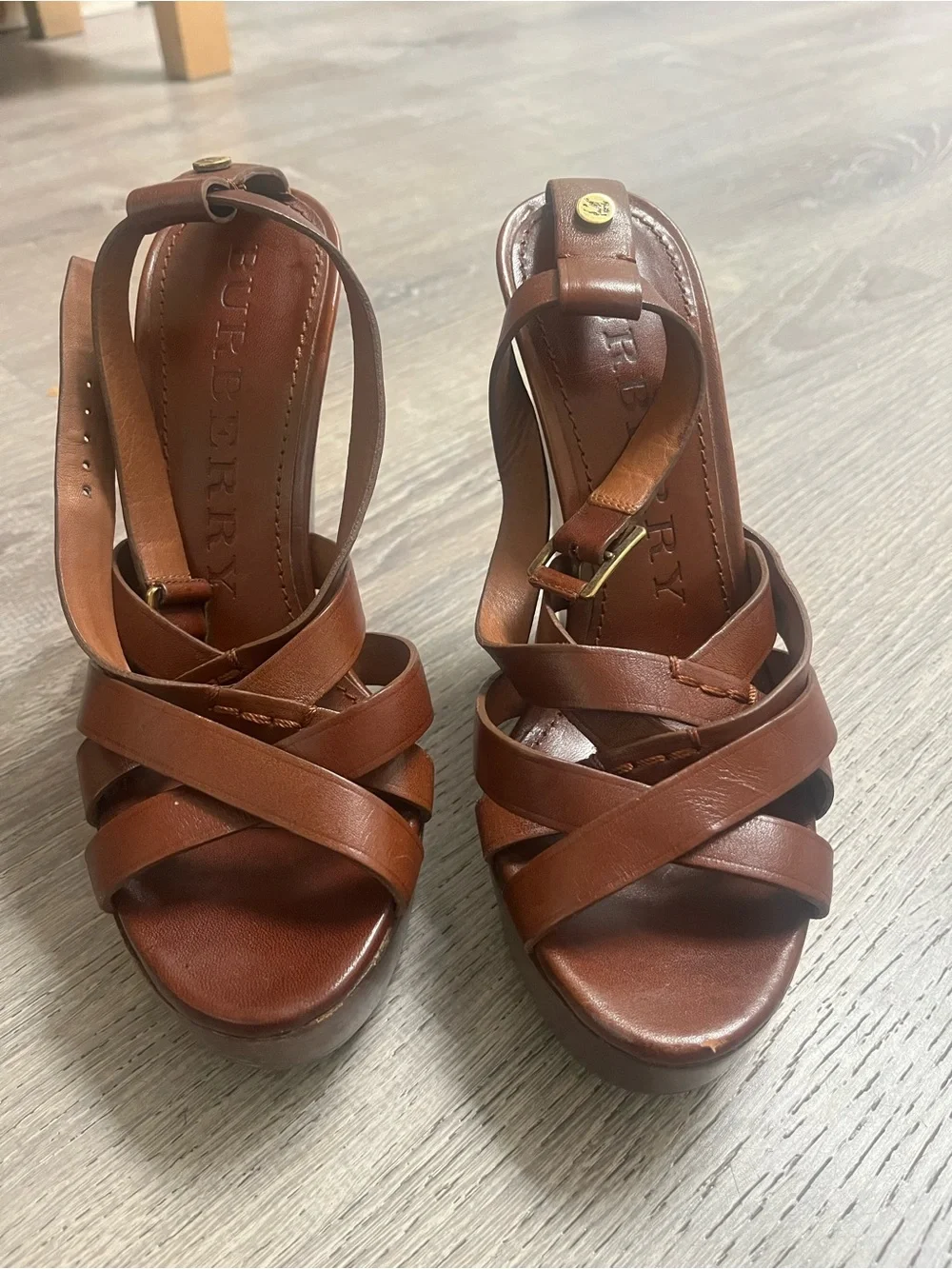 Burberry heels 37 Leather Wedge Sandals Brown Shoes summer